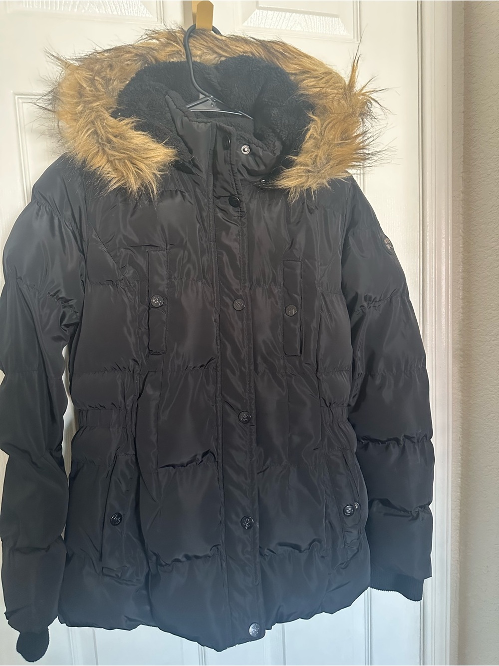 Beverly Hills Polo Club Black Puffer Coat with Faux Fur Trim